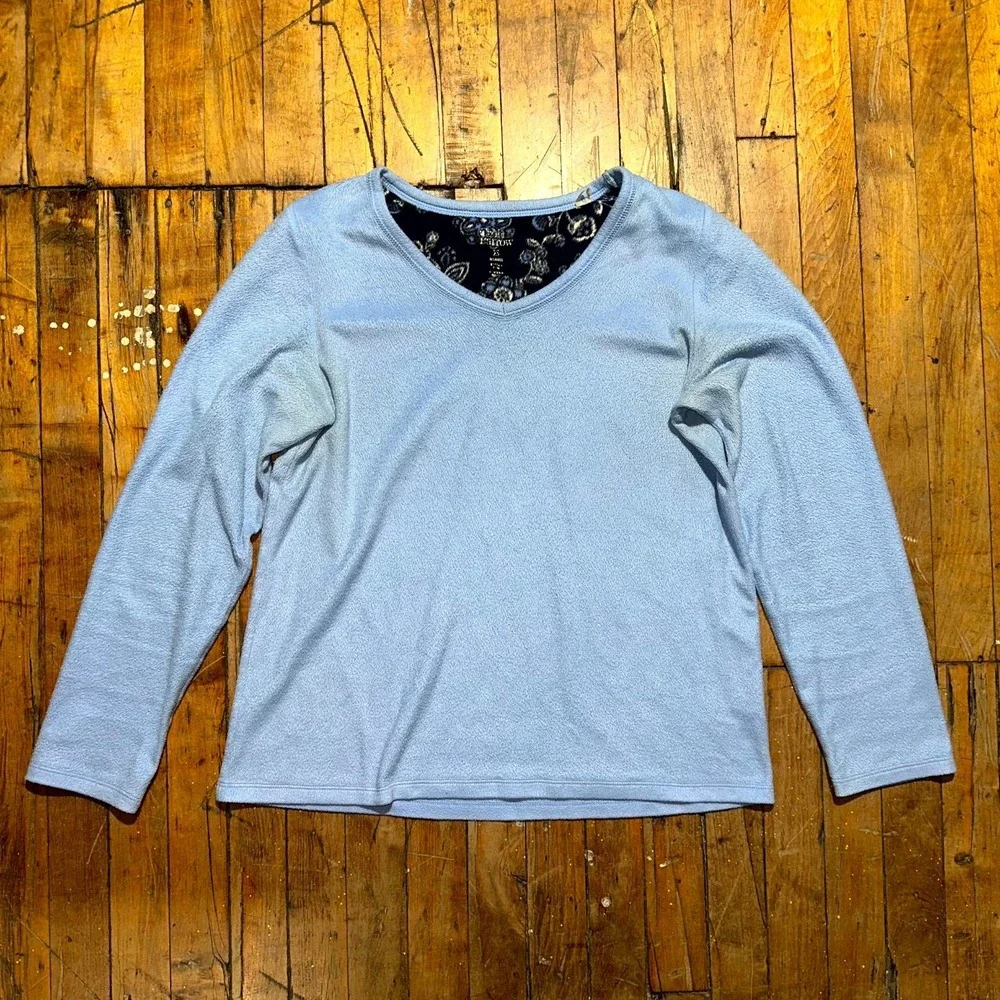 Croft & Barrow Pajama Top‎ Womens XS Blue Fleece Long Sleeve V-Neck Pullover